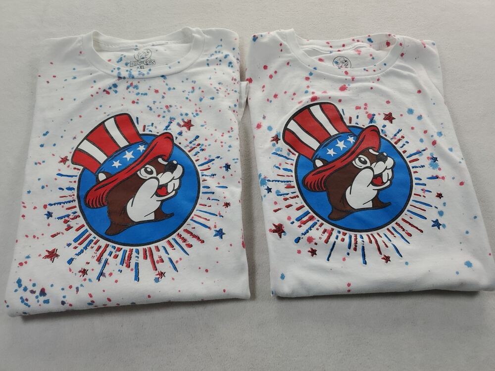 2 Buc-ees Tshirts Red White & Blue Patriotic America Color Sz XL & L